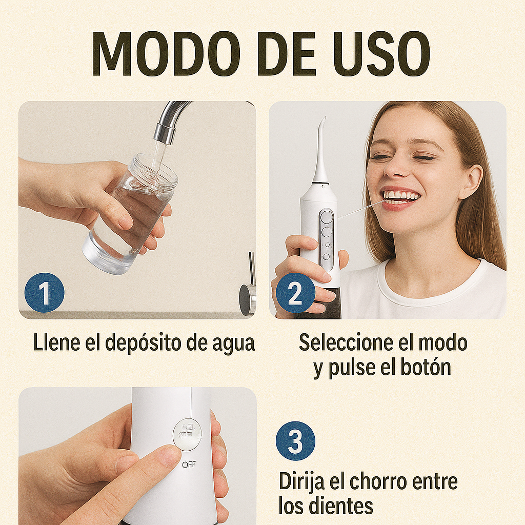 2X1: Irrigador Oral  Profesional Recargable + Kit de boquillas GRATIS